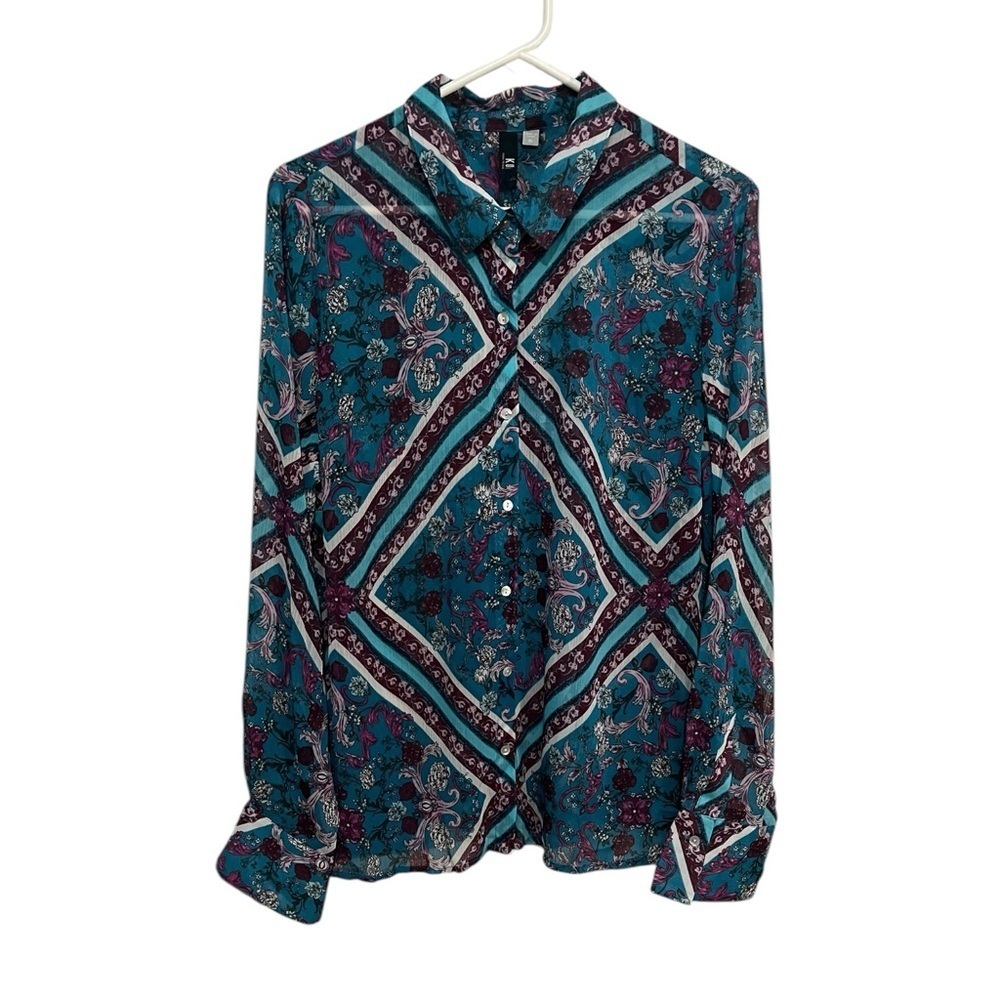 Kut from the Kloth Sheer Long Sleeve Botton Down Blouse